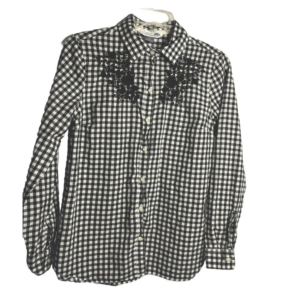 Old Navy Black And White Checkered Button Up Woman’s Shirt Size Small Cowgirl